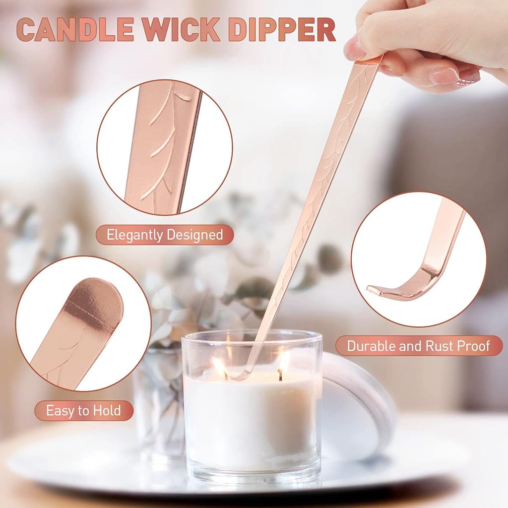 3 in 1 Candle Accessory Set, Candle Wick Trimmer, Candle Snuffer, Candle Wick Dipper, Gift Packing,Essential Supplies for Scented Candle Lover (Gold)