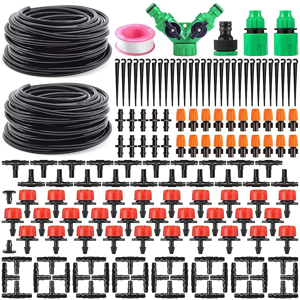 Drip Irrigation Kit for Home Garden 30 Plants with 30m Adjustable Micro DIY Irrigation Kit, Heavy Duty Drip Irrigation Accessories For 30 Pot with Install Kit