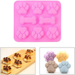 3 Pieces Silicone Molds Puppy Dog Paw & Bone Shaped 2 in 1, 8-Cavity, Reusable Ice Candy Trays Chocolate Cookies Baking Pans