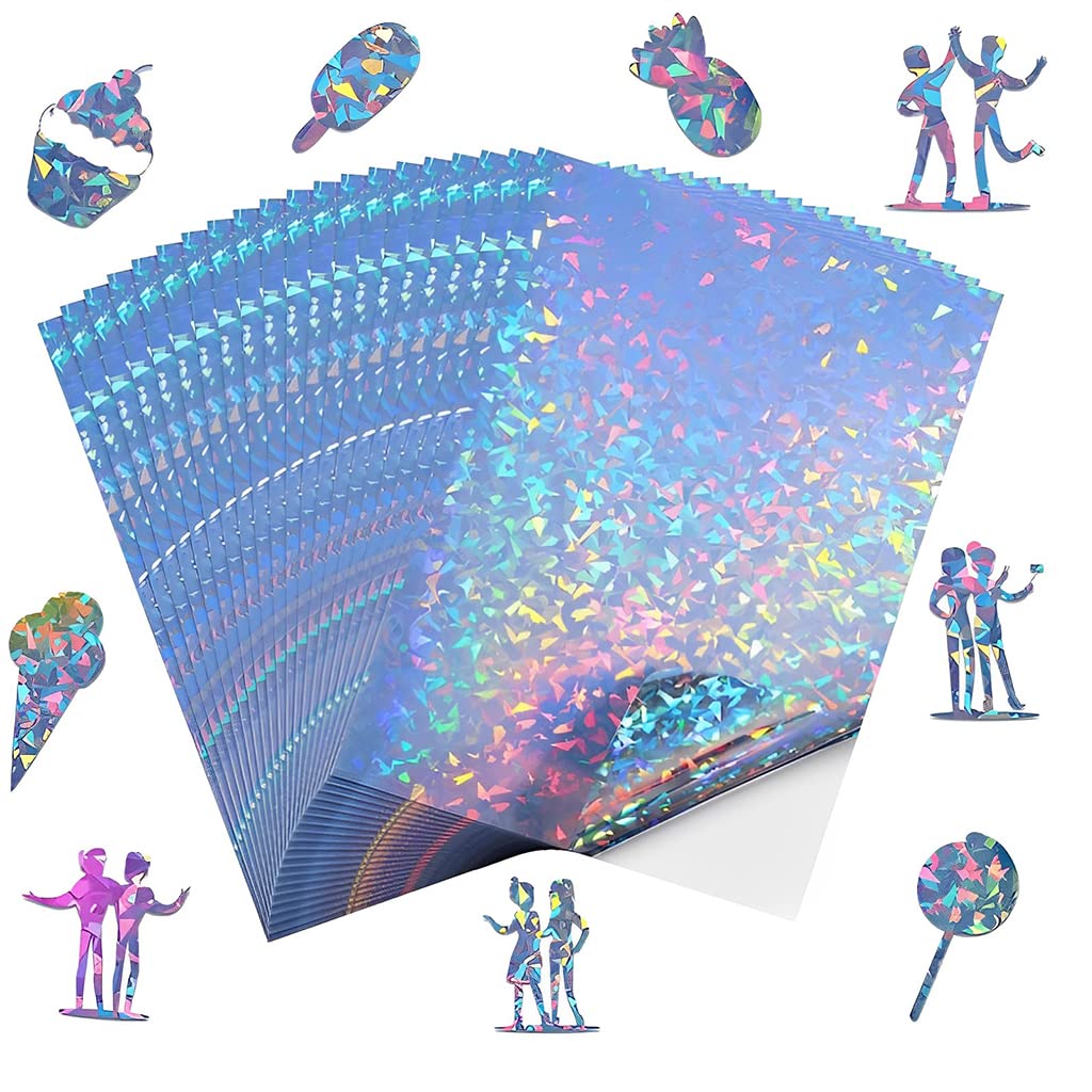 Holographic Sheet Self Adhesive Vinyl Sticker Photo Paper, Printable Laser Printing Paper A4 Waterproof Strong Foil Adhesive Backed Holo Vinyl for Inkjet Laser Printer -20 Sheets