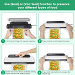 Vacuum Sealer, Automatic Food Sealer with Built-in Cutter& Roll Bag Storage, Machine for Food Storage and Preservation with Dry&Moist Modes with 10 Reusable Bags