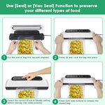 HASTHIP® Vacuum Sealer, Automatic Food Sealer with Built-in Cutter& Roll Bag Storage, Machine for Food Storage and Preservation with Dry&Moist Modes with 10 Reusable Bags