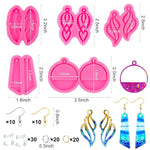 HASTHIP® 95pcs Resin Jewelry Molds Kit, 5 Pairs Earring Silicone Molds Epoxy Casting Molds with Hole, Sets of Earring Hooks, Jump Ring, Eye Pins for Resin Jewelry, Pendant, Key Chains, 5pcs Earring Mold