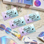 500 Pcs Thank You Stickers and 50 Pcs Thank You Card, Color Laser Film Sticker for Activities Ceremony Gift Sticker Thanksgiving Gift Sticker Invitation Stickers