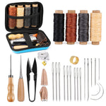 Leather Sewing Kit, Leather Working Kit with Large-Eyed Stitching Needles, Waxed Thread, Leather Upholstery Repair Kit, Leather Sewing Tools for DIY Leather Craft with Storage Bag