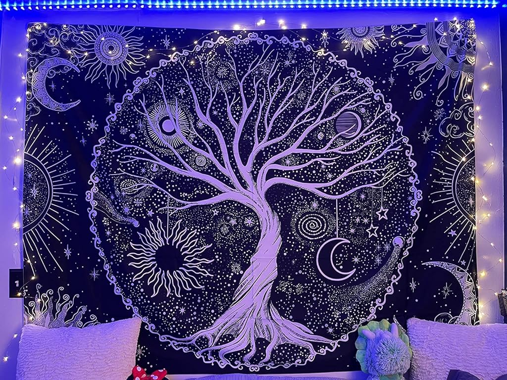 Tree of Life Tapestry Black and White Tapestry Galaxy Space Tapestry Black Aesthetic Tapestry Wall Hanging for Bedroom (50×60 Inches)