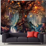 Tree of Life Tapestry, Magical Forest Tapestry Polyester Tapestries Psychedelic Wall Tapestry TV Background Tapestry for Bedroom (50X60 Inches)( Brown)