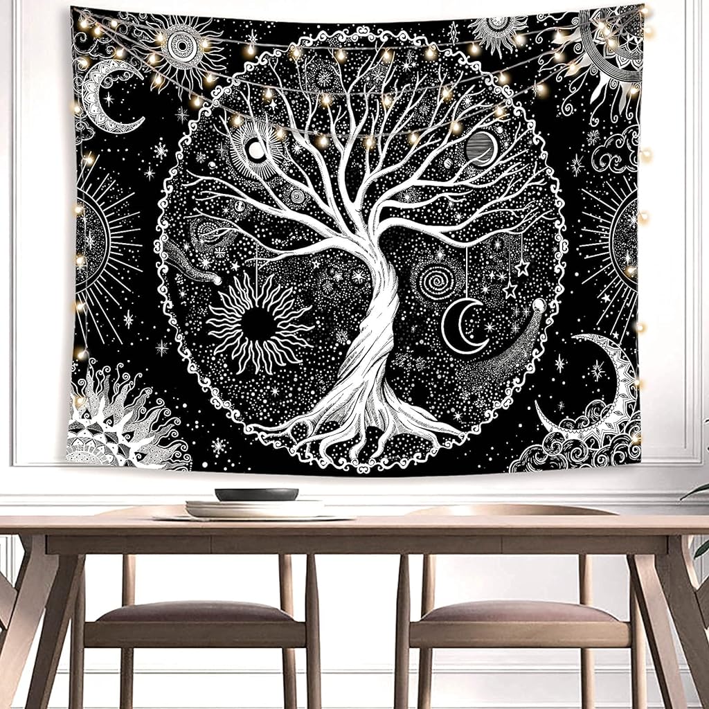 Tree of Life Tapestry Black and White Tapestry Galaxy Space Tapestry Black Aesthetic Tapestry Wall Hanging for Bedroom (50×60 Inches)