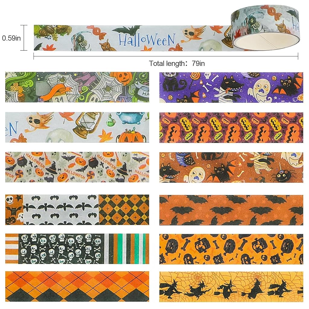 24 Roll Washi Tape Set Halloween Element Aesthetic Decorative Tape Washi Tape Set Seasonal Art Perfect for Scrapbook Supplies Bullet Journal