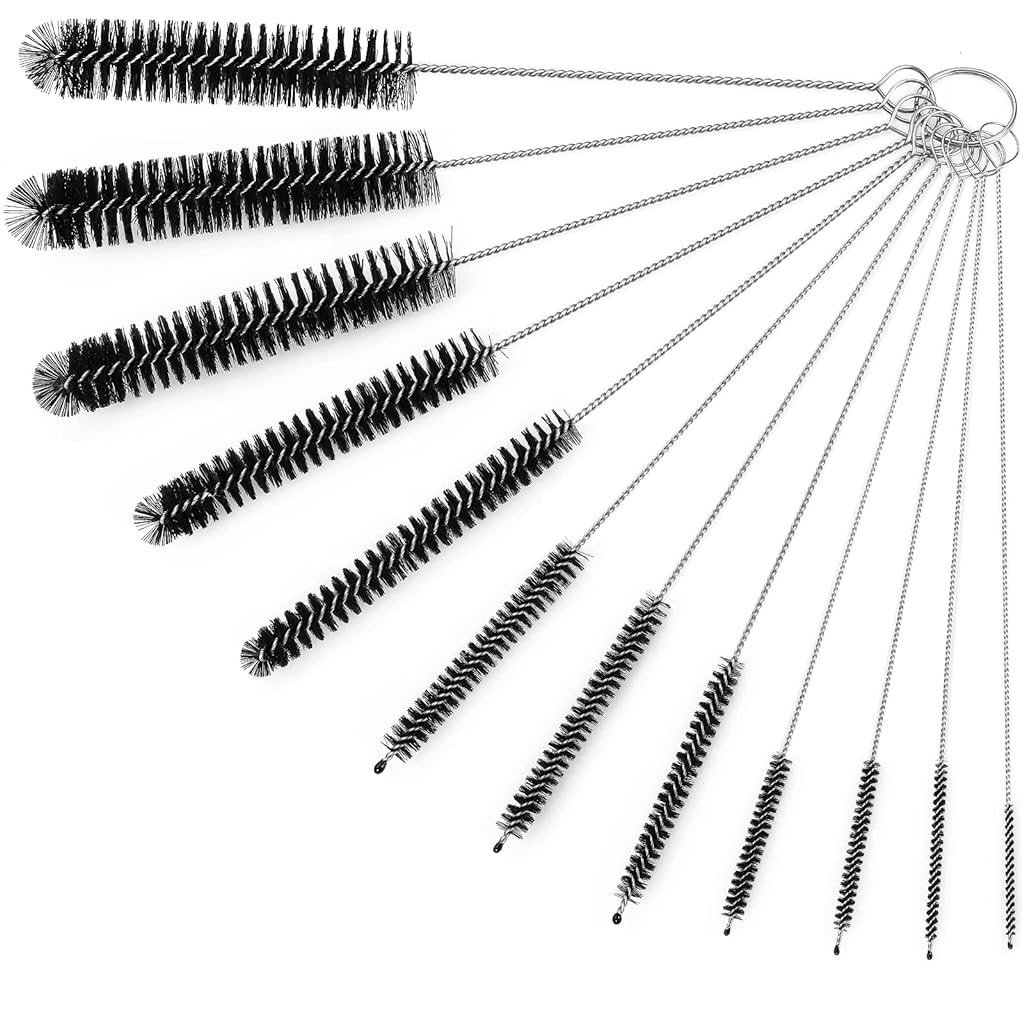 12pcs Straw Cleaner Brushes, 8 Inch Tube Cleaning Brush and Nylon Pipe Brush Kit for Sippy Cup, Tumbler, Water Bottle, Drinking Straw, Black