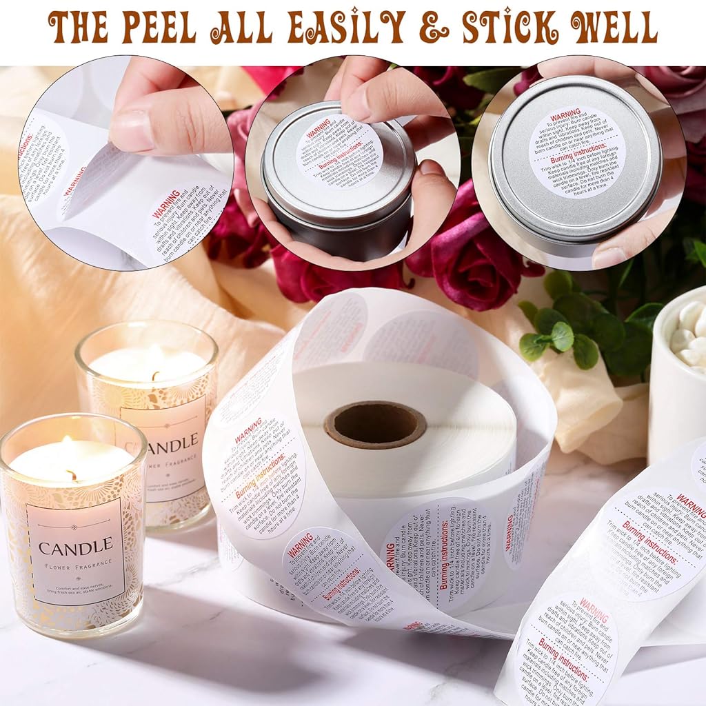 500 sheet Warning Lable Sticker for Candle Jar Scented Candle Self-adhensive Warning Sticker Safety Labels Decal for 1.5 inch Candle Making DIY Candle Jars,Handmade Candle