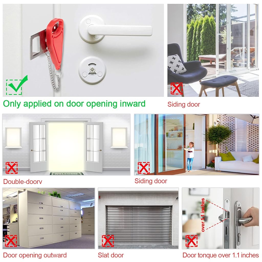 Portable Door Lock, Travel Door Lock Door Chain Lock, Prevent Unauthorized Entry, Additional Security and Privacy for Traveling Hotel Home Apartment Dorm (2PCS)