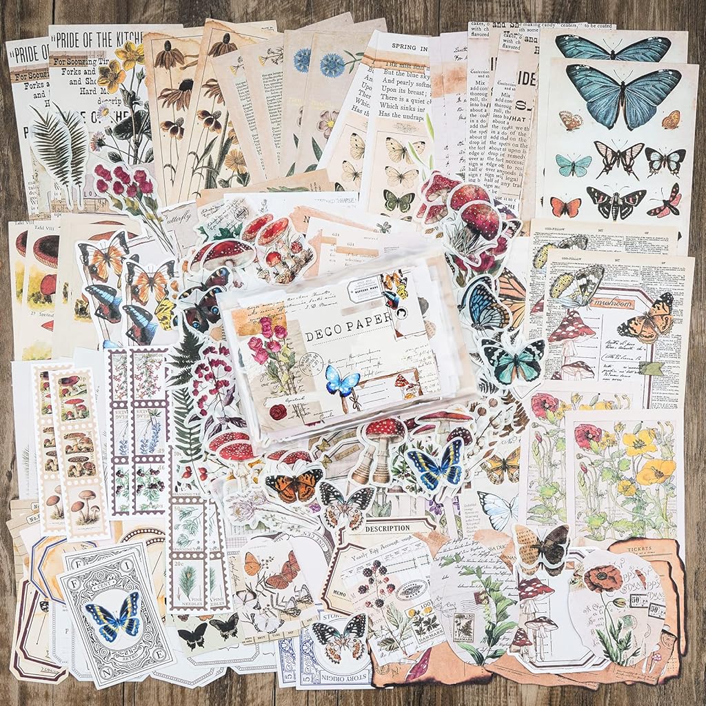 200pcs Vintage Journal Supplies Pack for Scrapbook Supplies Art Journaling Bullet Junk Journal Planners DIY Paper Stickers Craft Kits Notebook Collage Album Aesthetic, Gold