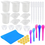 Silicone Resin Measuring Cups Kit with Mixing Bowl, Stir Sticks, Spoons, Droppers, Finger Cots, Coloring Cups, Silicone Mould Measurement Cups for DIY Resin Craft Jewelry Making(36pcs)