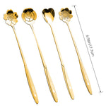 Golden Spoon Set/Coffee Spoon/Dessert Spoon/Cutlery Kitchen Tableware/Stainless Steel Gold Flower Shape Coffee Spoon with Package Bag, 18cm, 4 Pcs Different Coffee Spoon