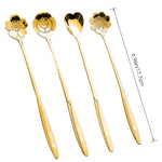 HASTHIP® Golden Spoon Set/Coffee Spoon/Dessert Spoon/Cutlery Kitchen Tableware/Stainless Steel Gold Flower Shape Coffee Spoon with Package Bag, 18cm, 4 Pcs Different Coffee Spoon