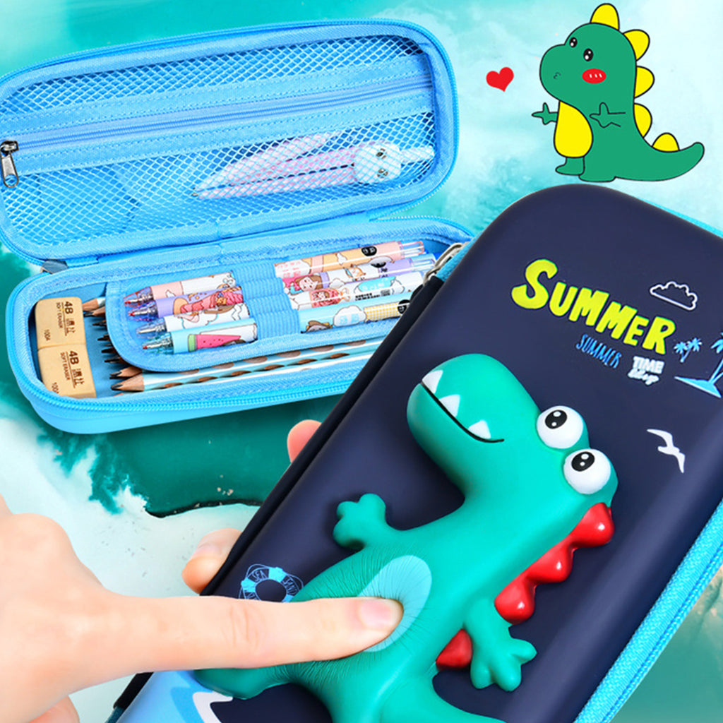 Soft Touch Pencil Case with Compartments, 3D Stereo Cartoon Pencil Box, Large Capacity Zipper Pencil Pouch, Pouch Pen Case Simple Stationery Bag for Teens Girls Adults Student (Dinosaur)