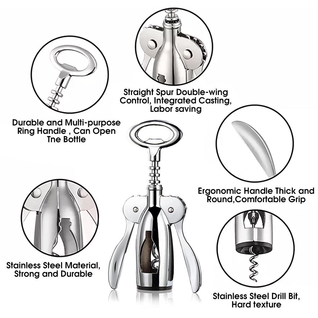 4 PCS Wine Opener Stainless Steel Corkscrew Set with Vacuum Wine Stopper, Wine Foil Cutter, Wine Aaerator Pourer Wine Corkscrew Supplies Set for Kitchen Restaurant Bars Gifts for Wine Lover