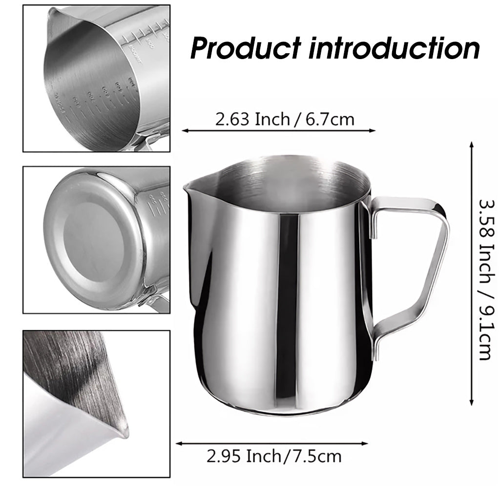 20oz Milk Frothing Pitcher with Scale Stainless Steel Espresso Milk Frothing Pitchers for Cappuccino Barista Steam Pitchers Milk Jug Cup with Decorating Pen Latte Art