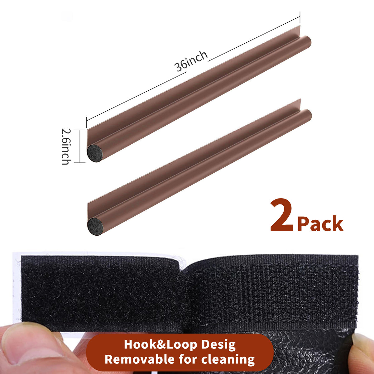 2 Pack Door Bottom Sealing Strip, 37.4'' Length Flexible Door Draft Stopper Weather Stripping, Self Adhesive Door Gap Strip Suitable for Interior/Exterior Doors (Brown)