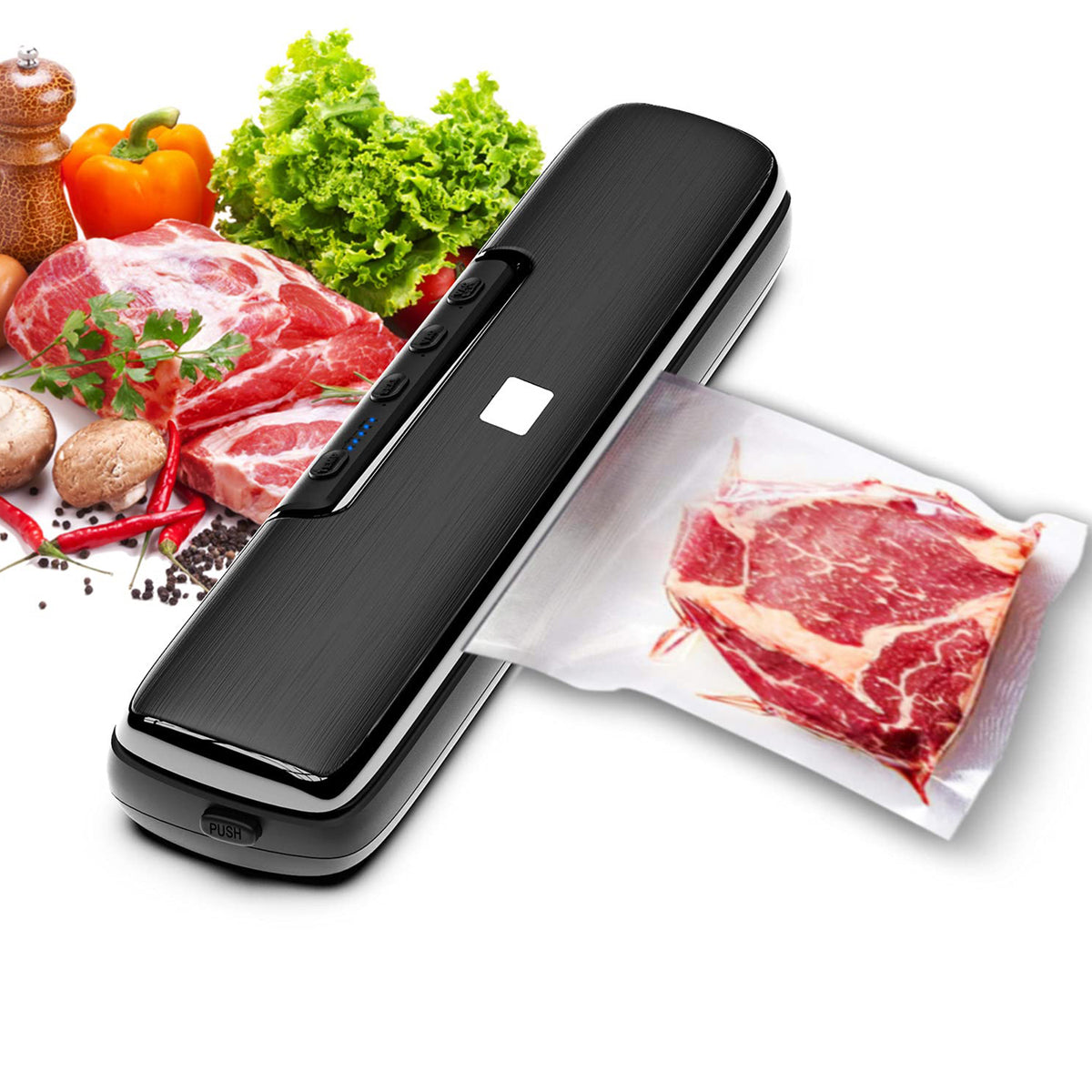 Vacuum Sealer Full Automatic Food Sealing Machine with Manual Vacuum Dry & Moist Food Modes, Compact Food Vacuum Sealer with 10 BPA-Free Seal Bags for Meat, Vegetable, Fruit