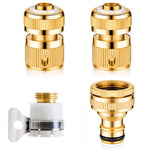 HASTHIP® 4Pcs Universal Tap Connector, Brass Pipe Connector for Tap, Garden Hose Quick Connectors, 1/2 & 3/4 Inch Universal Faucet Adapter Tap Connector Sets for Garden Bathroom Kitchen Outdoors