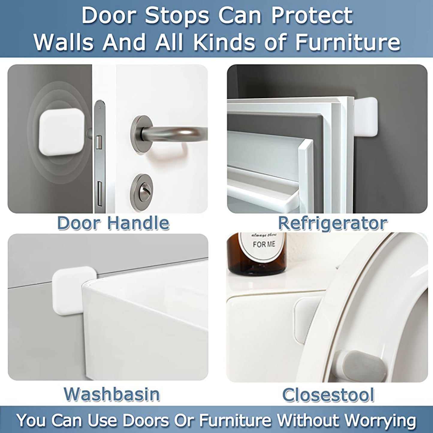 HASTHIP® 4Pcs Door Bumper Wall Protectors Square Silicone Door Stopper for Door Handle Buffer Guard Shock-Absorbent Self Adhesive Cushioning Pad for Door Knob Desk Corner, etc (4.5 * 4.5cm, White)