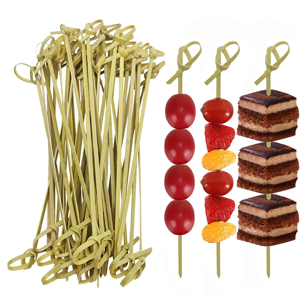 100PCS Bamboo Sticks Skewers for Grilling, 4.7'' Natural Wood Bamboo Barbecue Skewers Sticks, Perfect for Cocktails and Appetizers Garnishes, Biodegradable and Eco-Friendly