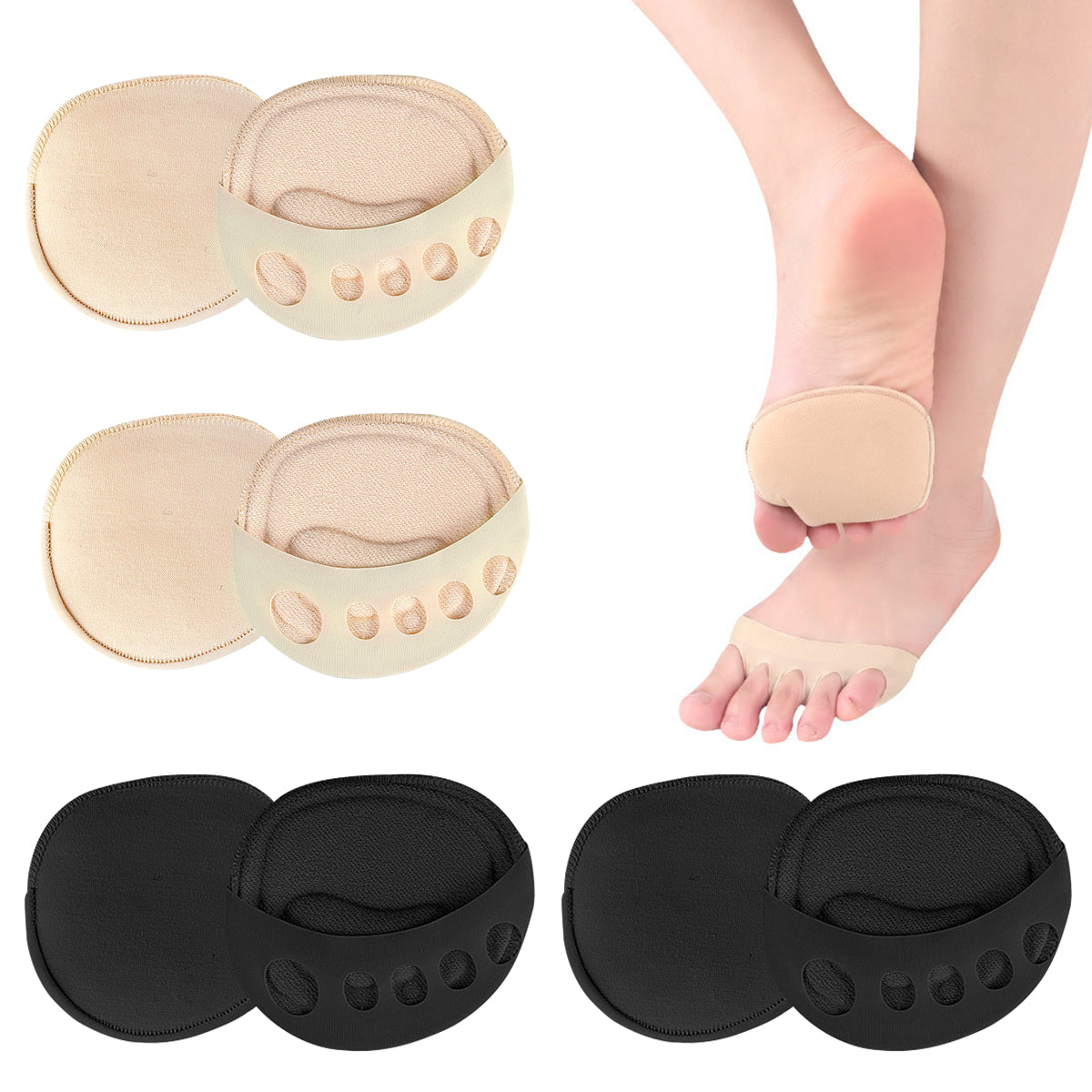 4 Pairs Forefoot Pads Honeycomb Fabric Ball of Foot Cushion Metatarsal Pads for Women, Reusable High Heels Invisible Socks, Comfortable Non-Slip Toe Sleeves for Relieving Foot Fatigue