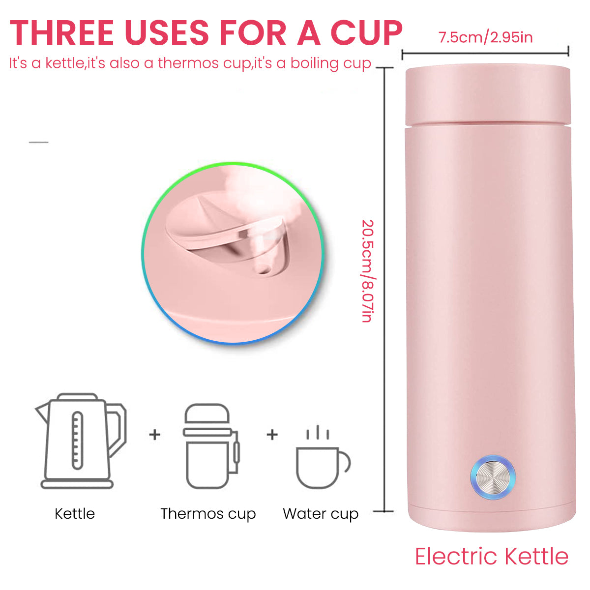 Electric Kettle for Travel 0.4 Litre 300W Portable Electric Water Bottle for Hot Water Tea Kettle Mug Multipurpose Food Grade Fast Boil with Keep Warm & Auto Shut Off for Camping