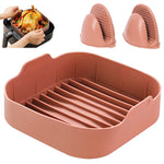 Air Fryer Reusable Silicone Pot with 2 Anti-Scald Oven Mitt, 8.1-inch Non-Stick Air Fryer Liners with Ear Handles, Air Fryer Accessories, Food-Grade Air Fryer Basket, for 6 QT (Pink)