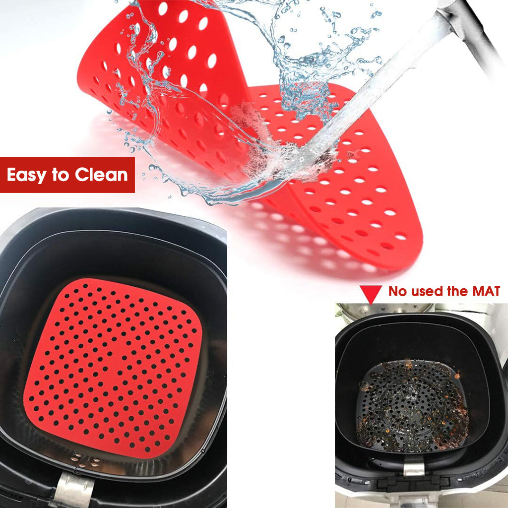 Reusable Silicone Air Fryer Liners, 8.5 Inch Non-Stick Easy Clean Air Fryer Accessories, Square Air Fryer Oven Pads Foodgrade Silicone Heat Resistant (1 Red + 1 Black)