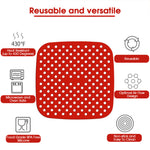 HASTHIP® Reusable Silicone Air Fryer Liners, 8.5 Inch Non-Stick Easy Clean Air Fryer Accessories, Square Air Fryer Oven Pads Foodgrade Silicone Heat Resistant (1 Red + 1 Black)