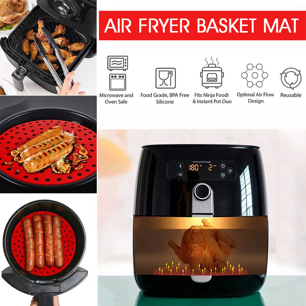 Reusable Silicone Air Fryer Liners, 8 Inch Non-Stick Easy Clean Air Fryer Accessories, Round Air Fryer Oven Pads Foodgrade Silicone Heat Resistant (1 Red + 1 Black)