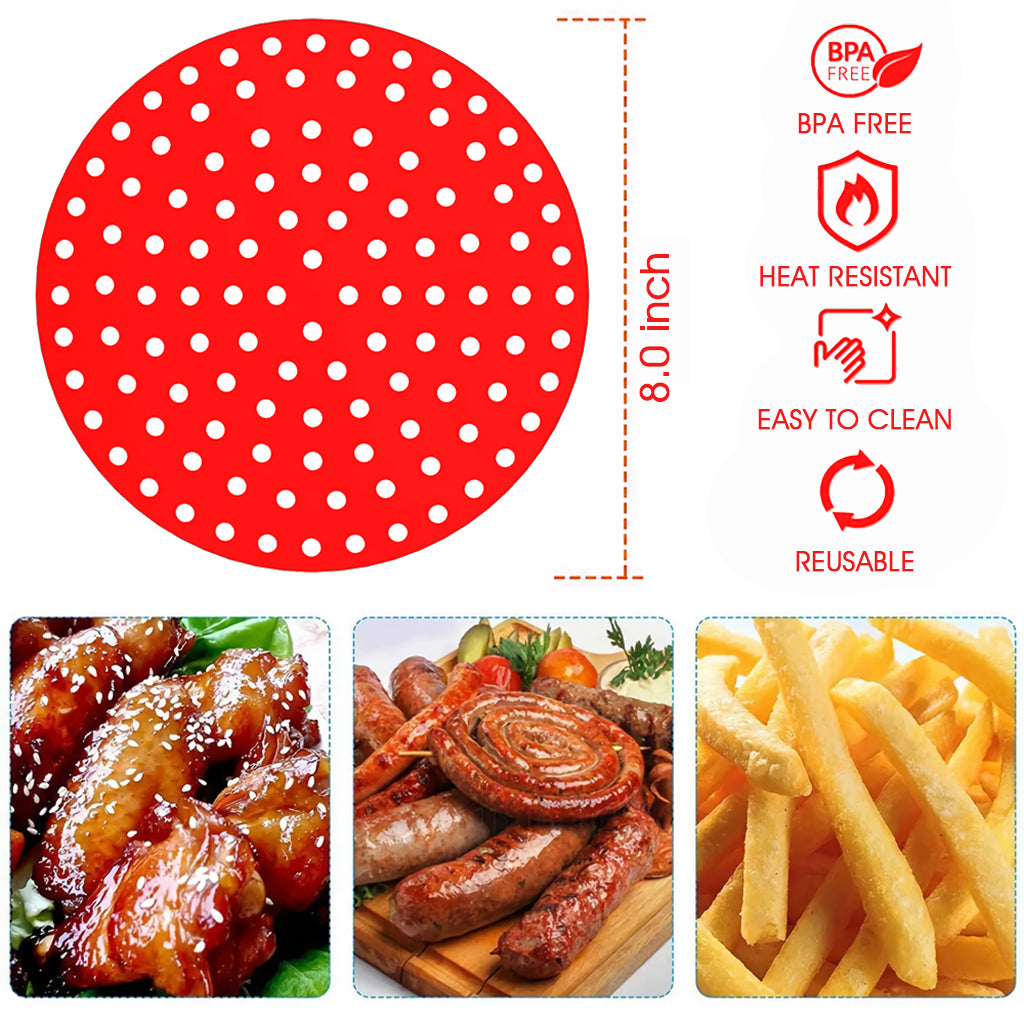 Reusable Silicone Air Fryer Liners, 8 Inch Non-Stick Easy Clean Air Fryer Accessories, Round Air Fryer Oven Pads Foodgrade Silicone Heat Resistant (1 Red + 1 Black)