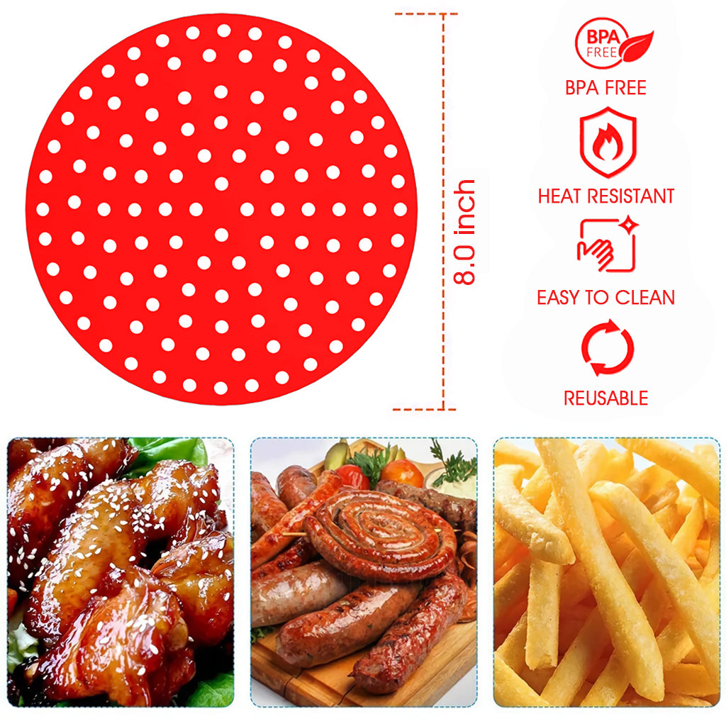 HASTHIP® Reusable Silicone Air Fryer Liners, 8 Inch Non-Stick Easy Clean Air Fryer Accessories, Round Air Fryer Oven Pads Foodgrade Silicone Heat Resistant (1 Red + 1 Black)