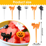 6Pcs Food Fruit Forks for Kids, Halloween Cupcake Topper Pumpkin Cats Long Handle Small Fork, Lunch Bento Forks for Fruits Cake Dessert, Reusable, Food Grade Plastic