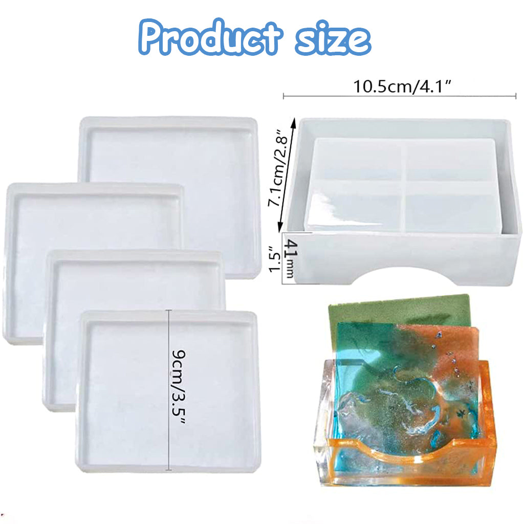 4 Pcs Resin Moulds with Stand Storage Mould for Make Coaster, Creative Square Shape Silicone Moulds Epoxy Resin Art Kit for Resin Casting Coasters, DIY Crafts, Home Decor