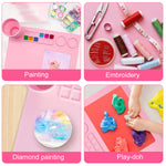 43*38cm Silicone Craft Mat for Painting Play Doh and Clay for Kids, Non-Stick Multipurpose Silicone Sheet with Cleaning Cup and Palette for Arts and Crafts, Painting, Casting