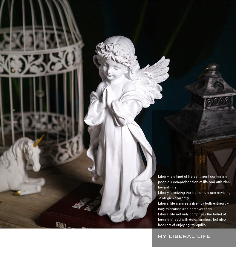 Praying Girl Angel Statue, Memorial Resin Wings Cherubs Sculpture for Decoration, Living Room, Shelf, Mantel, Home Decor Ornament, Perfect for Gifting, 3.54 * 7.48 Inches