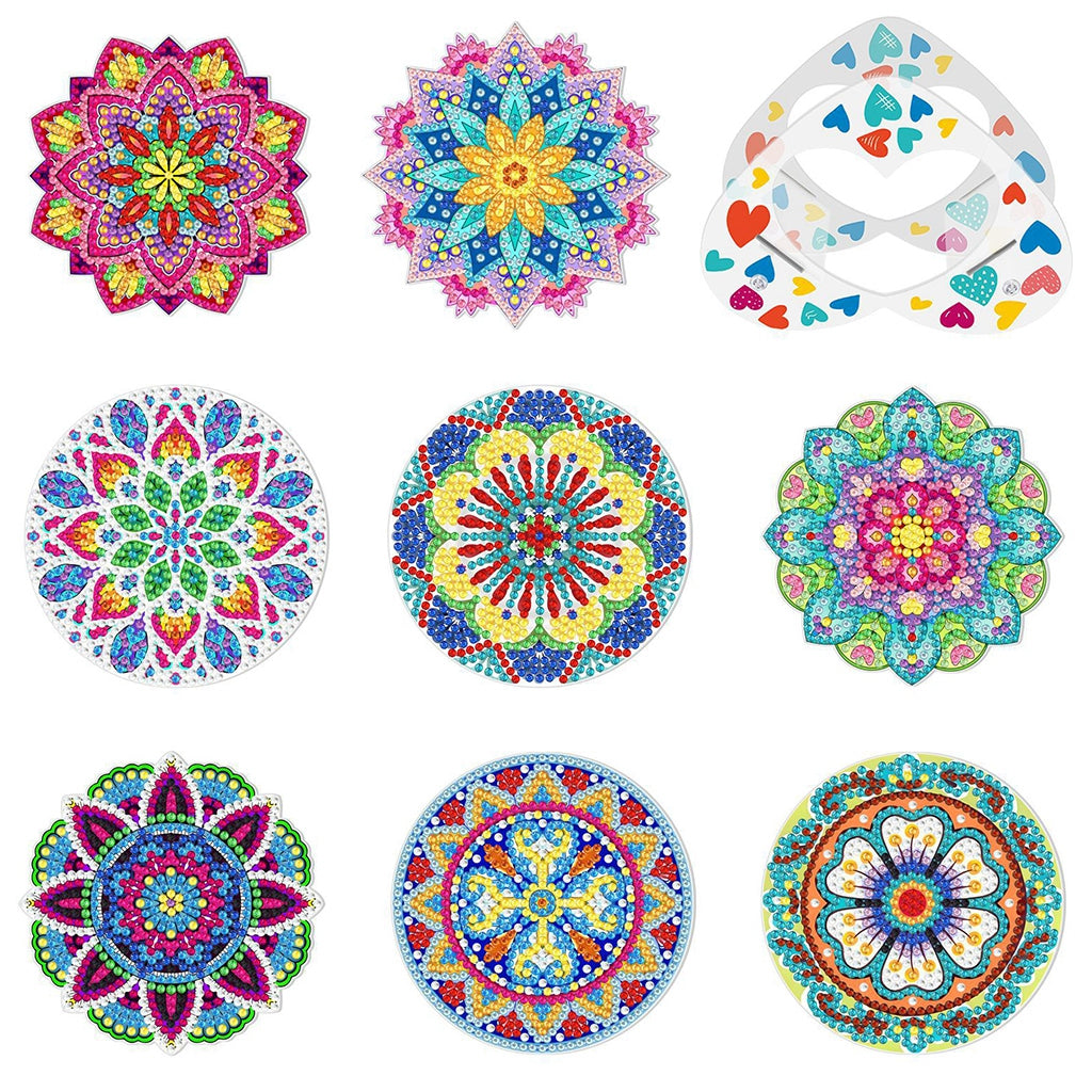 8Pcs Diamond Painting Coasters with Holder, DIY Mandala Coasters Diamond Painting Kits for Beginners, Adults & Kids Art Craft