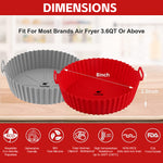 2-Pack Air Fryer Reusable Silicone Pot, 6.8 inch Non-Stick Air Fryer Liners with Ear Handles, Air Fryer Accessories, Air Fryer Silicone Liner Wave Stripe Texture for Even Heat, Red & Grey