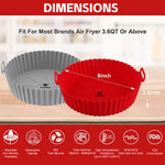 HASTHIP® 2-Pack Air Fryer Reusable Silicone Pot, 6.8 inch Non-Stick Air Fryer Liners with Ear Handles, Air Fryer Accessories, Air Fryer Silicone Liner Wave Stripe Texture for Even Heat, Red & Grey