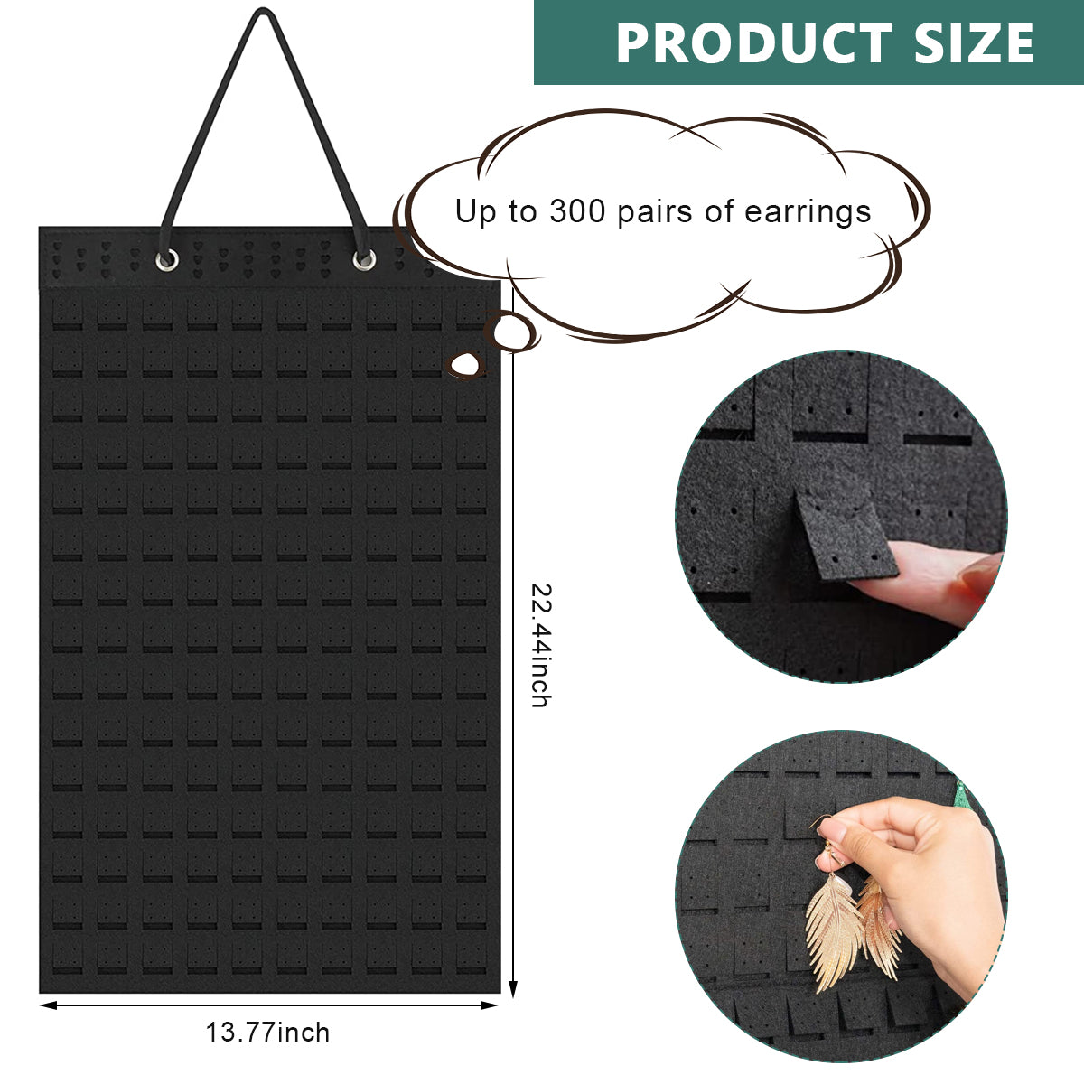 HASTHIP® Wall Hanging Earrings Organizer, Felt Earrings Holder Jewelry Organizer Hanger Earring Display for Earring Necklace Bracelet Ring Chain, Holds Up To 300 Pairs Earrings