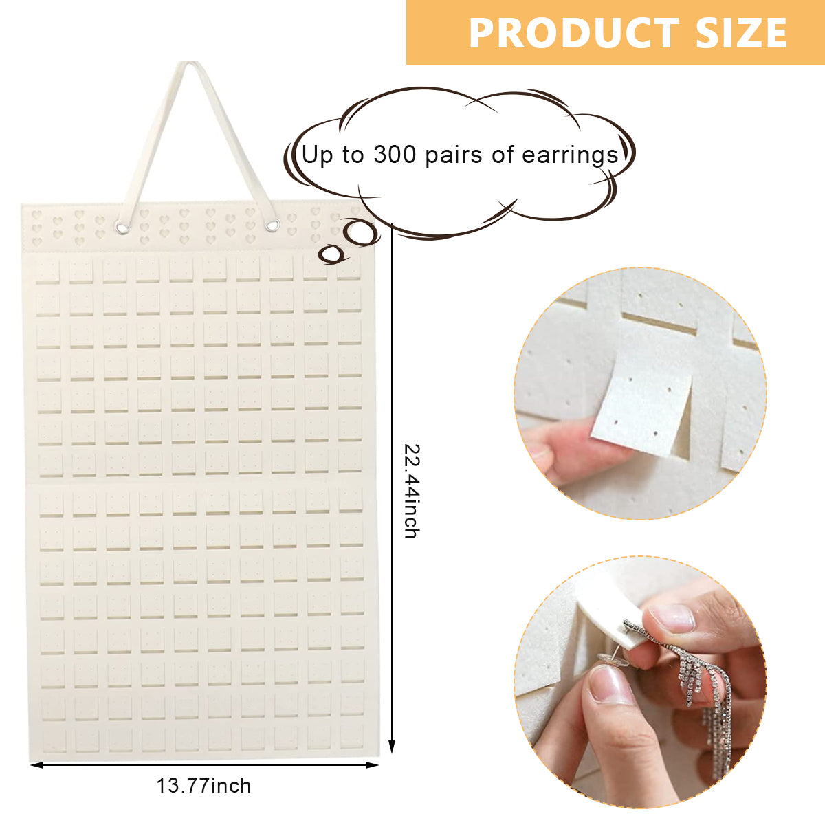 Hanging Earrings Organizer, Earring Holder, Holds Up To 300 Pairs, Compact Design, Soft Material, Earring Hanger Earring Display Hanging Organizer for Women Girls (White)