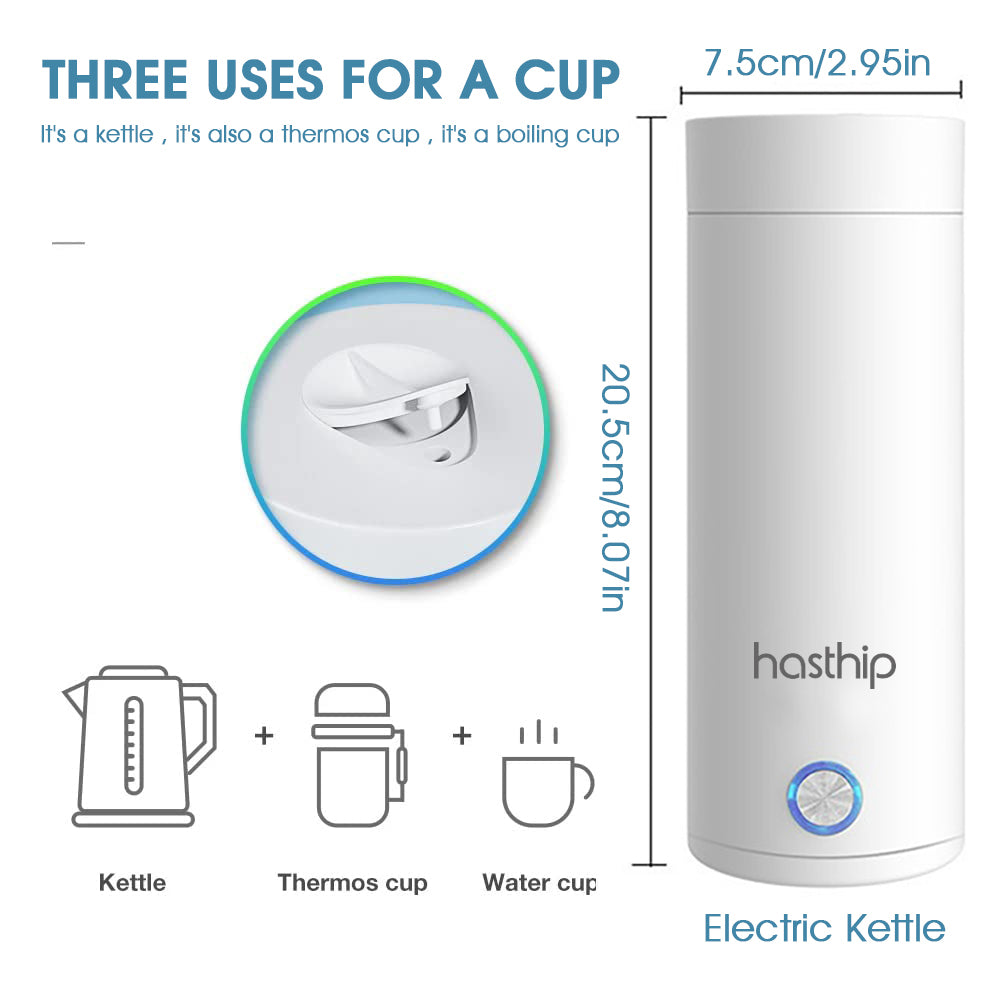 Electric Kettle for Travel 0.4 Litre Portable Electric Water Bottle for Hot Water Kettle 300W Electric Tea Kettle Mug Multipurpose Food Grade Fast Boil with Keep Warm & Auto Shut Off