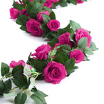 HASTHIP® Artificial Rose Flowers Vine Garland, 1.8m Fake Artificial Flower Hanging Rose Ivy Flowers Garland Ornament for Door, Room, Garden, Wedding Decroation, Rose red