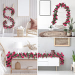 Artificial Rose Flowers Vine Garland, 1.8m Fake Artificial Flower Hanging Rose Ivy Flowers Garland Ornament for Door, Room, Garden, Wedding Decroation, Rose red