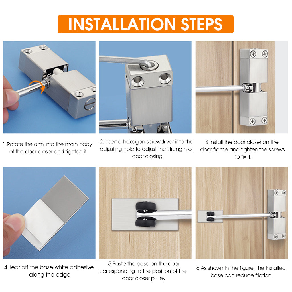 Door Closer, Zinc Alloy Automatic Safety Spring Door Closer, Adjustable Closing Door Hinge, Quiet Door Closer for Wooden Door, Metal Door, Security Door, Weight Up to 30 Kgs (Silver)