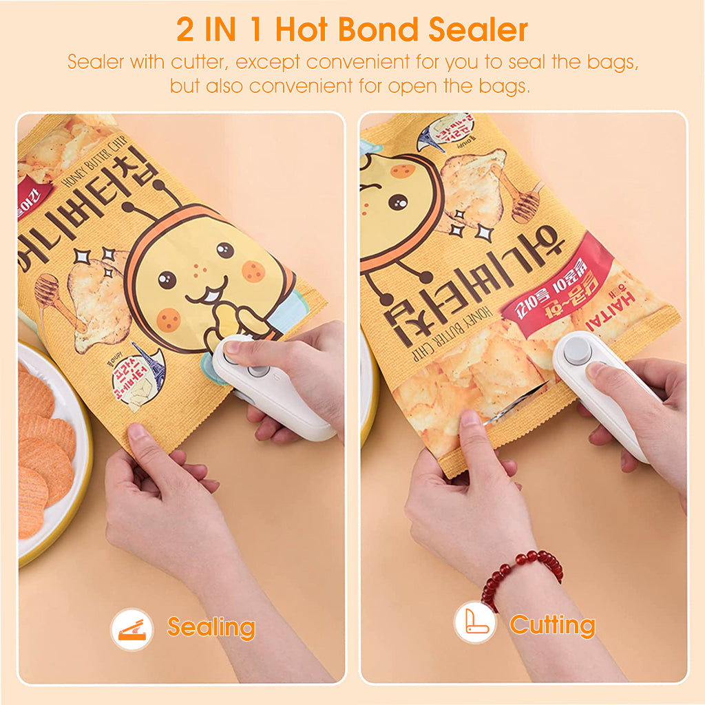 400mAh Sealer for Plastic Bags, USB Bag Sealer, 2 in 1 Hot Bond Sealer with Cutter, Magnetic Bag Sealer, Mini Bag Sealer Rechargeable Bag Sealer for Chips Snack Bag, Various Bag Food